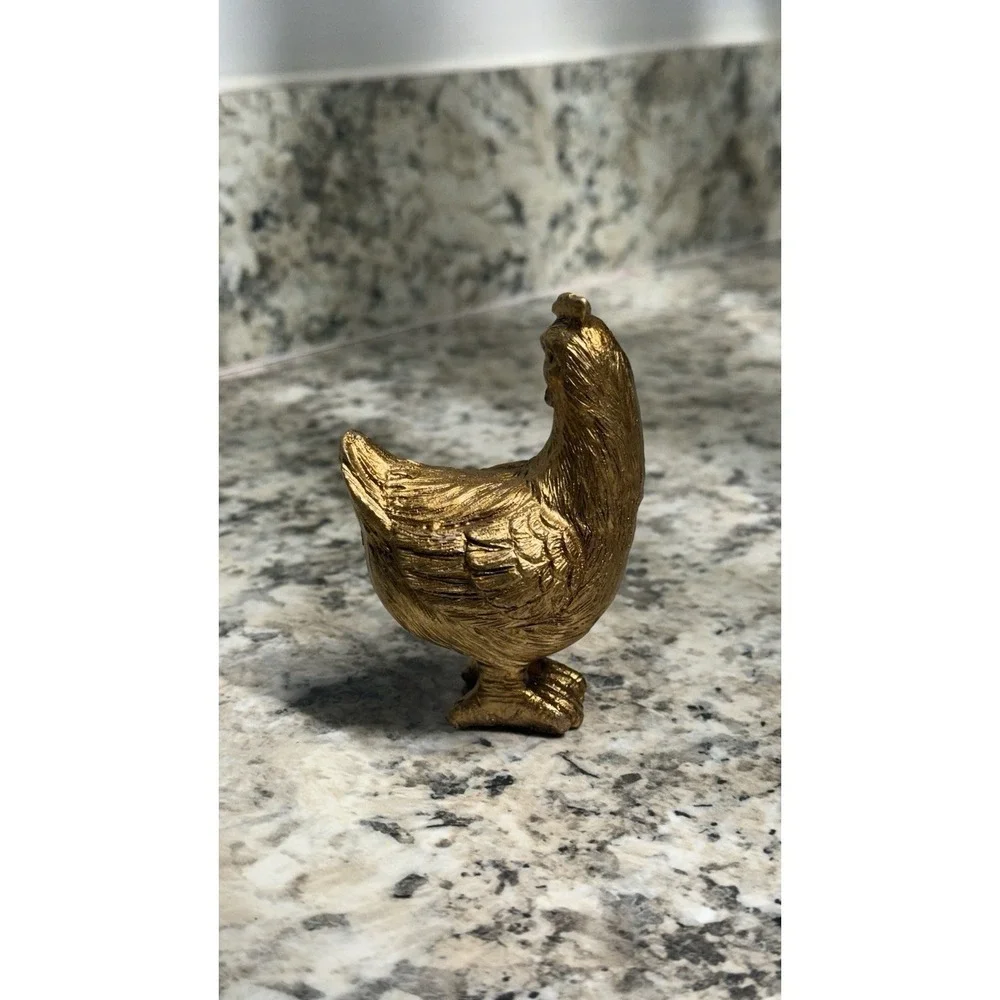 Vintage Gold‎ Metallic Rooster Chicken Decor Figurines Cute
